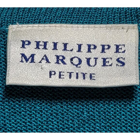 Philippe Marques Teal Blue Green Tight Knit Round Neck Top 16P Lightweight Soft - Picture 3 of 7